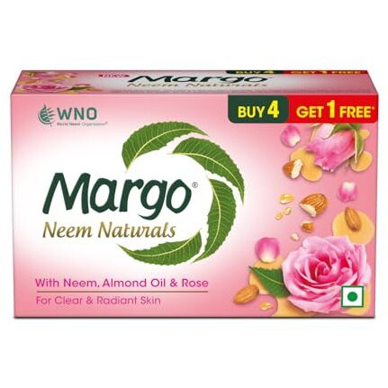 Margo Neem Naturals Soap With Goodness Of 1000 Neem Leaves (100Gm X Pack Of 5) | Enriched With Almond Oil & Rose | Soap For Clear & Radiant Skin [100Gm X 5]