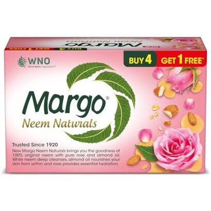 Margo Neem Naturals Soap With Goodness Of 1000 Neem Leaves (100Gm X Pack Of 5) | Enriched With Almond Oil & Rose | Soap For Clear & Radiant Skin [100Gm X 5]