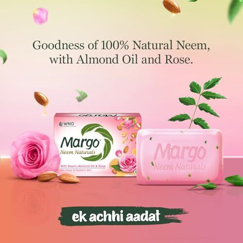 Margo Neem Naturals Soap With Goodness Of 1000 Neem Leaves (100Gm X Pack Of 5) | Enriched With Almond Oil & Rose | Soap For Clear & Radiant Skin [100Gm X 5]