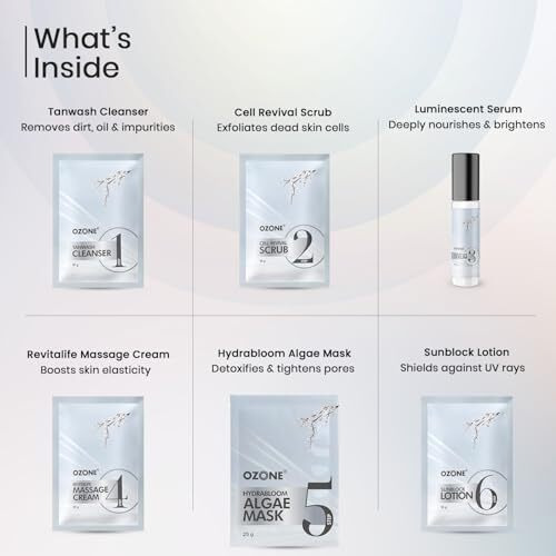 Ozone Radiant Platinum Facial Kit | Anti-Ageing Facial Kit For Radiant & Youthful Skin | Ideal For All Skin Types | 6 Easy Steps | For Men & Women | Single Use | 75 Gm