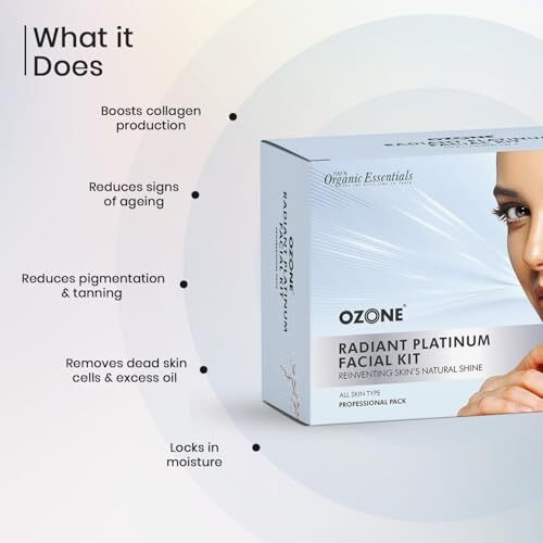 Ozone Radiant Platinum Facial Kit | Anti-Ageing Facial Kit For Radiant & Youthful Skin | Ideal For All Skin Types | 6 Easy Steps | For Men & Women | Single Use | 75 Gm