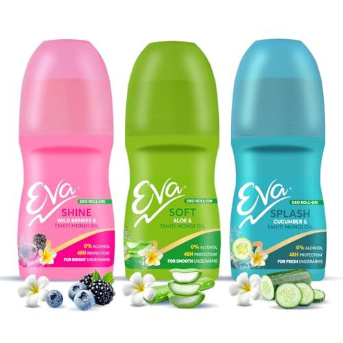 Eva Underarm Roll On Deodorant | For Bright, Fresh & Smooth Underarms| With Wild Berries, Aloe & Cucumber Flavor | Alcohol & Aluminium Free | For Women (25Ml. Pack Of 3)