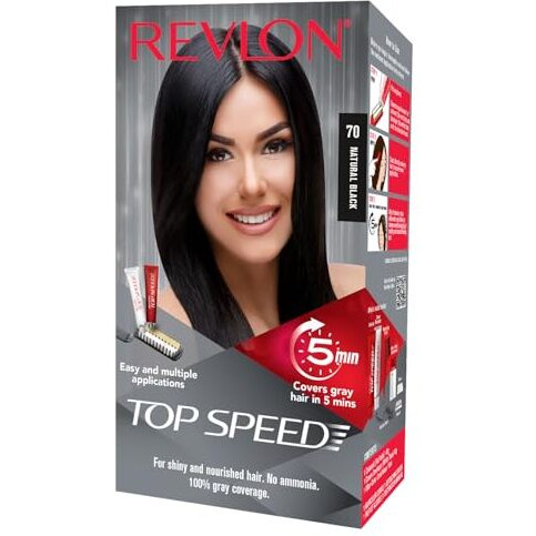 Revlon Top Speed Hair Color For Women Natural Black | Ginseng Root Extract And Mother Of Pearl | 100% Grey Coverage In 5 Minutes | Ammonia Free, Easy Application And Intense Conditioning