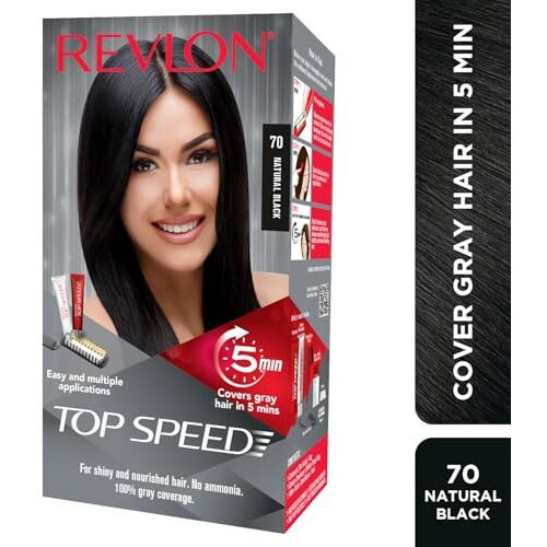 Revlon Top Speed Hair Color For Women Natural Black | Ginseng Root Extract And Mother Of Pearl | 100% Grey Coverage In 5 Minutes | Ammonia Free, Easy Application And Intense Conditioning