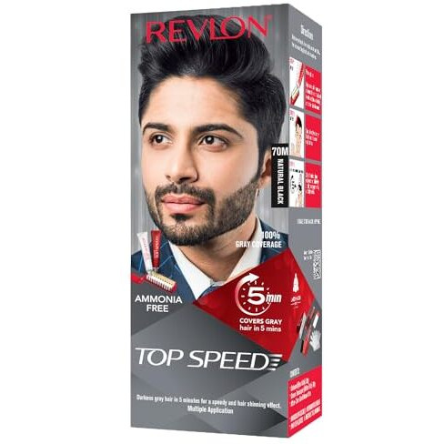 Revlon Top Speed Hair Color For Men Natural Black | Infused With Mother Of Pearl And Ginseng Root Extract For Intense Conditioning | 100% Grey Coverage In 5 Minutes | Shiny & Nourished Hair