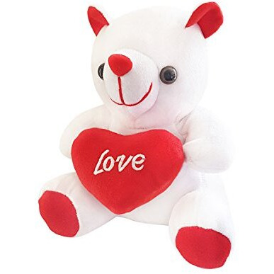 Ultra White Love Teddy Bear Stuffed Toy With Love Red Heart 6 Inches