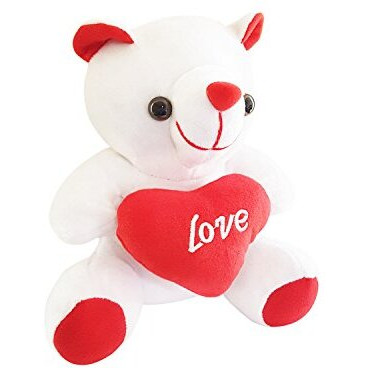 Ultra White Love Teddy Bear Stuffed Toy With Love Red Heart 6 Inches