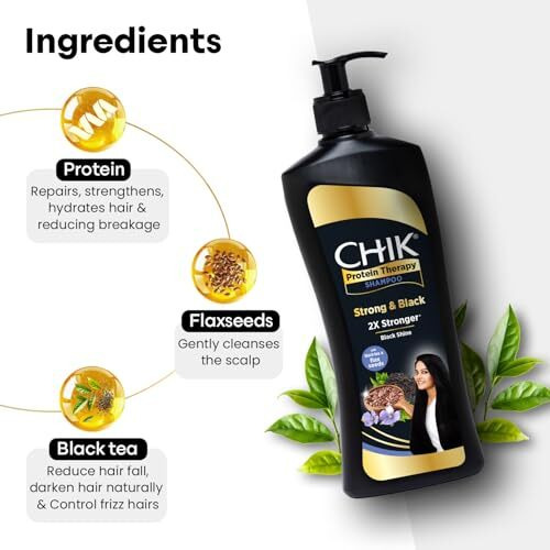 Chik Protein Therapy Shampoo |For 2X Stronger & Black Hair |With The Goodness Of Flax Seeds & Black Tea | 340Ml