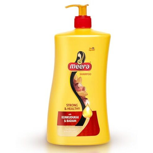 Meera Strong & Healthy Shampoo, 1 Litre | Strengthens Hair & Reduces Breakage | Enriched With Badam & Kunkudukai | Gentle Paraben-Free Care For Women & Men