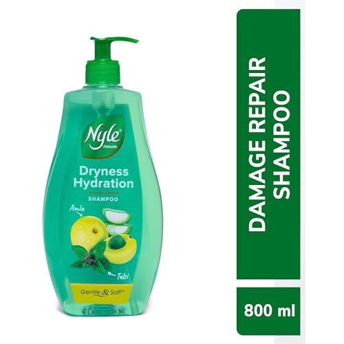 Nyle Naturals Dryness Hydration Shampoo| For Dry & Frizz Free Hair | With Tulsi, Amla And Aloe Vera|Gentle & Soft Shampoo | For Men & Women | 800Ml