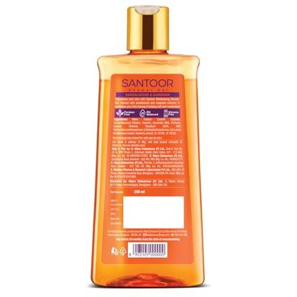 Santoor Moisturizing Shower Gel With Natural Sandalwood & Gardenia Extracts| For Men & Women| Moisturizing Body Wash With Glycerin | Suitable For All Skin Types| No Parabens| No Silicones| 250Ml