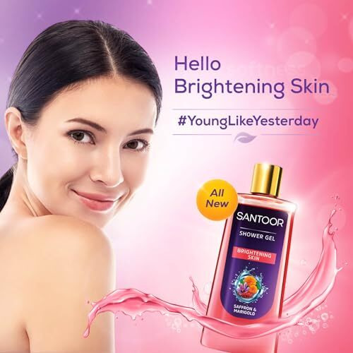 Santoor Brightening Shower Gel With Natural Saffron & Marigold Extracts| For Men & Women| For Glowing Skin| Suitable For All Skin Types| No Parabens| No Silicones| 250Ml