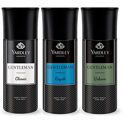 Yardley London Gentleman Range Deo Body Spray Tripack (Classic + Urbane + Royale) For Men, 150Ml Each (Pack Of 3)