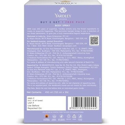 Yardley London Refreshing Deo Body Spray Tripack (English Lavender + English Rose + Morning Dew) For Women, 150Ml Each (Pack Of 3)