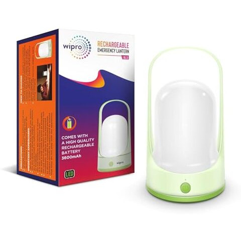 Wipro El3 Rechargable Emergency Lantern With 3 Step Dimming | 360 Degree Light | Pack Of 1 | 3600 Mah Battery | Upto 8 Hours Back Up | Type-C Charging | High Quality Diffuser | Transparent Top Holder