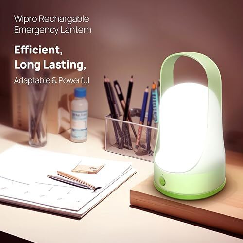 Wipro El3 Rechargable Emergency Lantern With 3 Step Dimming | 360 Degree Light | Pack Of 1 | 3600 Mah Battery | Upto 8 Hours Back Up | Type-C Charging | High Quality Diffuser | Transparent Top Holder