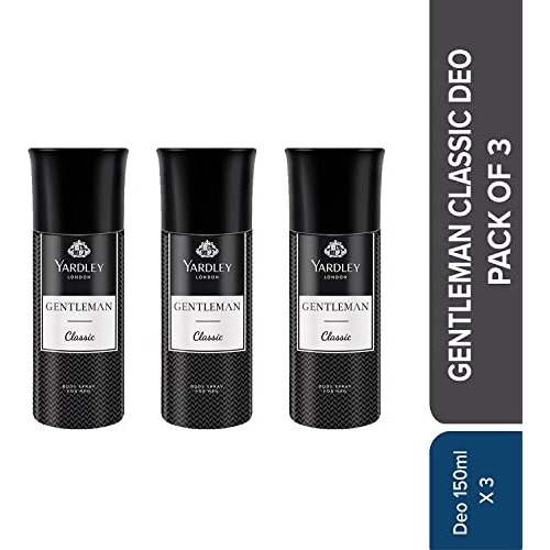 Yardley London Gentleman Classic Body Spray For Men| Fresh Woody Fougre Notes | Masculine Fragrance | Body Deodorant For Men | 150Ml, Pack Of 3