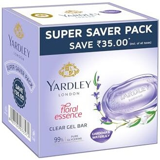 Yardley London Clear Gel Bar Gardenia And Waterlily - With 99% Pure Glycerin And Natural Floral Oils - 125Gx3