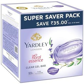 Yardley London Clear Gel Bar Gardenia And Waterlily - With 99% Pure Glycerin And Natural Floral Oils - 125Gx3