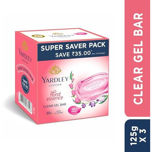 Yardley London Yardley Clear Gel Bar Iris And Violet - With 99% Pure Glycerin And Natural Floral Oils -125Gx3