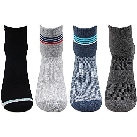 Bonjour Men's Cotton Cushioned Ankle Length Sports/Athletic Socks -Pack Of 4, Assorted