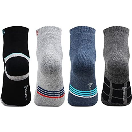 Bonjour Men's Cotton Cushioned Ankle Length Sports/Athletic Socks -Pack Of 4, Assorted