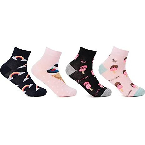 Bonjour Designer/Funky/Casual Ankle Length Socks For Kids-Girls- Pack Of 4, Free Size