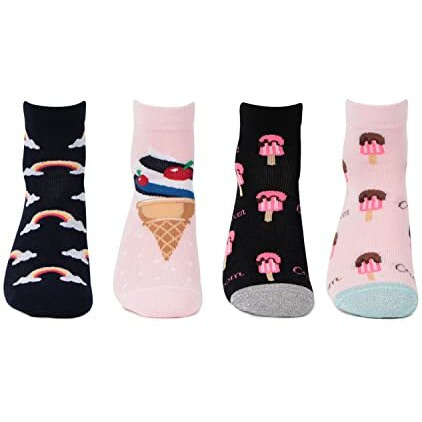 Bonjour Designer/Funky/Casual Ankle Length Socks For Kids-Girls- Pack Of 4, Free Size