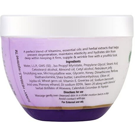 Sunny Anti Wrinkle Cream Blend Of Vitamins, Essential Oil & Herbal Extracts | Prevents Degeneration, Maintains Skin Elasticity | Deep Skin Hydration | Keeps Skin Toned & Supple | 125Gm