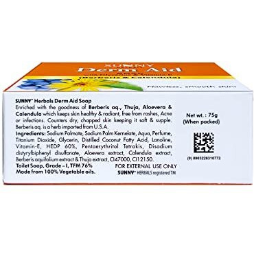Sunny Herbals Derm Aid Soap For Rashes And Infection Free Skin | Enriched With Goodness Of Thuja, Aloevera & Calendula To Counter Dry & Chapped Skin | Keeps Skin Healthy & Radiant | Unisex Soap | 75 Gm (Pack Of 6)