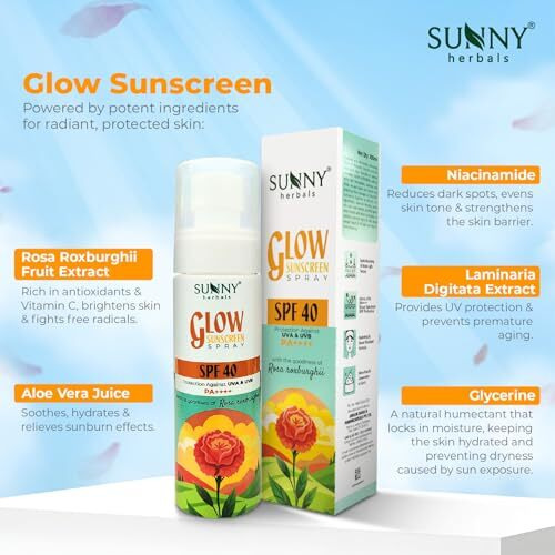 Sunny Herbals Glow Sunscreen Spray, Spf 40, Pa++++, Broad Spectrum Spf Protection Against Uva & Uvb, Hydrating & Sweat Resistant Formula, 100 Ml