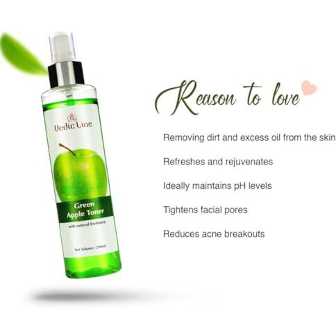 Vedicline Green Apple Toner Reduces Acne Breakouts, Dark Spots With Green Apple Extract For Refreshes And Rejuvenates Skin, 200 Ml