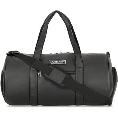 Lavie Sport 46Cm Athlete 27 Litres Synthetic Leather Gym Duffle Bag For Men And Women | Exercise, Workout, Fitness Bag, Sports Duffle Gym Bag, Black, 23 Cm