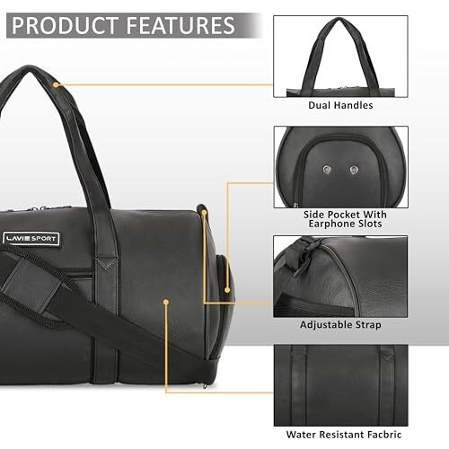 Lavie Sport 46Cm Athlete 27 Litres Synthetic Leather Gym Duffle Bag For Men And Women | Exercise, Workout, Fitness Bag, Sports Duffle Gym Bag, Black, 23 Cm
