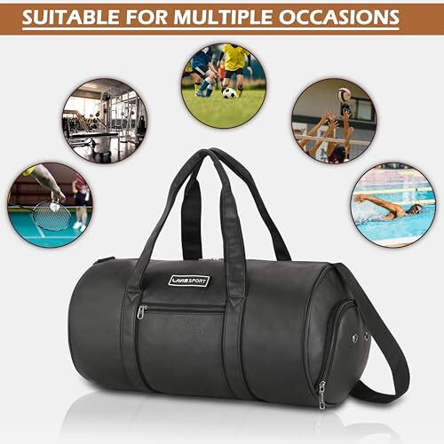Lavie Sport 46Cm Athlete 27 Litres Synthetic Leather Gym Duffle Bag For Men And Women | Exercise, Workout, Fitness Bag, Sports Duffle Gym Bag, Black, 23 Cm