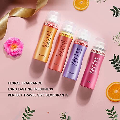 Secret Temptation Travel Pack With Pink, Romance, Mystery And Passion Mini Deodorant For Women,Pack Of 4 (50Ml Each)