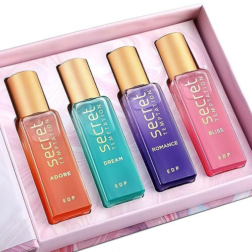 Secret Temptation Eau De Parfum Gift Set For Women, Pack Of 4 (4 X20Ml)|Premium Long-Lasting Perfume Gift Pack With Adore, Romance, Bliss & Dream|Best Gift For Her For Any Occasion