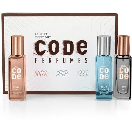 Wild Stone Code Luxury Edp Perfumes Gift Set For Men, Pack Of 3 (3X20Ml) | Premium Long Lasting Perfume Gift Pack | Gift For Him For Any Occasion | Long-Lasting Fragrances With Acqua, Pyro And Terra
