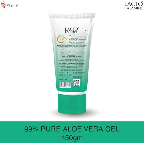 Lacto Calamine Aloe Vera Gel For Face | 150G | Moisturizer For Face With 99% Pure Natural Aloevera, Vitamin E & Glycerin For Hydrating Skin, Body & Hair | No Parabens, No Sulphates
