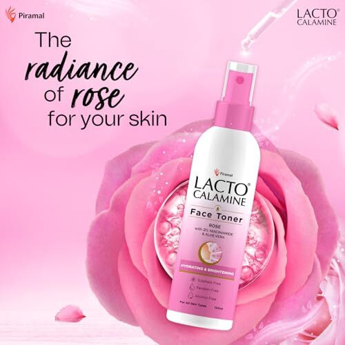 Lacto Calamine Rose Water Toner For Glowing Skin | 120Ml | Gulab Jal Face Toner | Rosewater With Aloe Vera & 2% Niacinamide | Cleanses, Hydrates & Moisturises Skin | No Sulphate, Alcohol, & Parabens