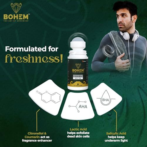 Bohem Deodorant Underarm Roll-On With Aha & Bha-50Ml | Anti Perspirant Roll On With Lactic Acid & Salicylic Acid | Long Lasting Freshness, Exfoliate & Brightens Underarm | Dermatologically Tested | No Sls