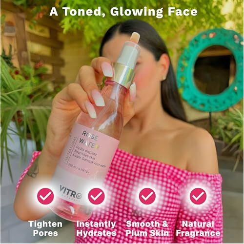 Vitro Rose Water Spray For Face 200Ml | Pure Gulab Jal | No Additives, Chemicals, Or Preservatives | Natural Toner For Hydrated, Glowing Skin | Hydro Distilled