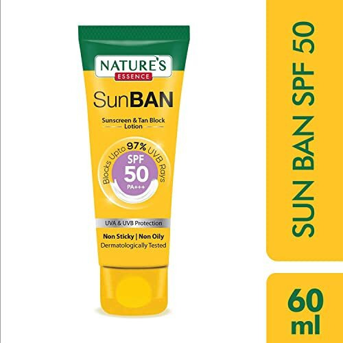 Natures Essence Sunban Suncreen Spf 50 Pa+++ | No White Cast And Broad Spectrum Sun Screen | For All Skin Types | Non Greasy | Lightweight | For Men & Women | 60Ml