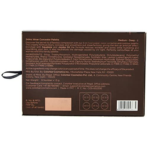 Colorbar 24Hrs Wear Concealer Palette Medium-Deep-002 | Flawless Coverage | Hydrating And Nourishing | Enriched With Squalene And Jojoba Oil