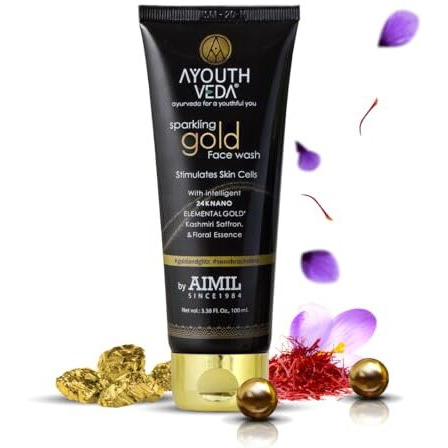 Ayouthveda Sparkling 100 Ml Gold Face Wash With 24K Gold & Saffron | Face Wash For Glowing Skin Men And Women | Suitable For Normal & Dry Skin (Pack Of 1, 100Ml)