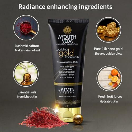 Ayouthveda Sparkling 100 Ml Gold Face Wash With 24K Gold & Saffron | Face Wash For Glowing Skin Men And Women | Suitable For Normal & Dry Skin (Pack Of 1, 100Ml)