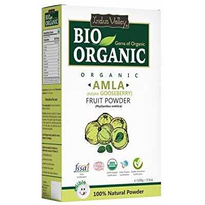 Indus Valley Bio Organic 100% Natural Amla Indian Gooseberry Fruit Powder For Hair Growth, Skin, Drinking And Eating - 100G