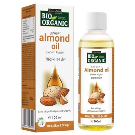 Indus Valley Bio Organic Cold Pressed Almond Oil For Soft & Shiny Hair, Glowing Skin, Hair Damage Protection, Pure Roghan Badam Oil(Tail) For Baby Massage - 100Ml
