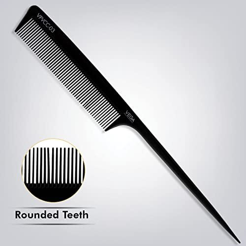 Vega Professional Tail Comb (Carbon Anti-Static Black Line Hair Comb), (Vpvcc-03)