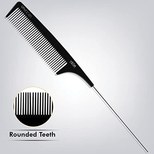 Vega Professional Pin Tail Comb (Carbon Anti-Static Black Line Hair Comb), (Vpvcc-05)